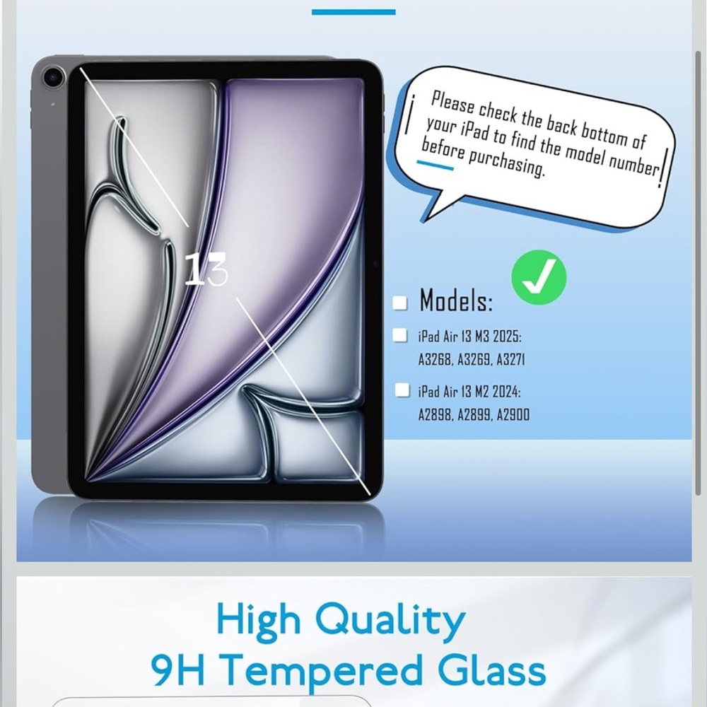 1 Pack Tempered Glass Screen Protector Compatible with iPad Air 13 inch M3 2025 - Picture 5 of 6